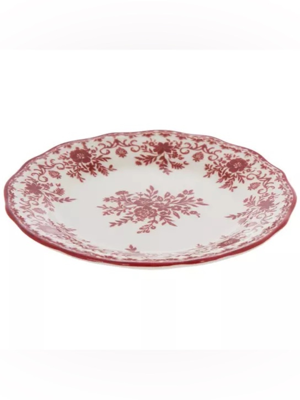 (2) Red Floral Toile Ceramic Appetizer Plate